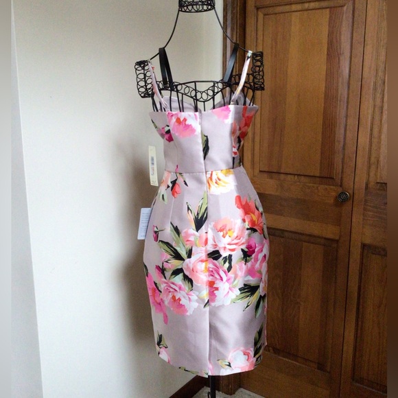 NWT Eliza J Pink Floral Print Mikado Tulip Cocktail Dress, Size 2 - Picture 5 of 8